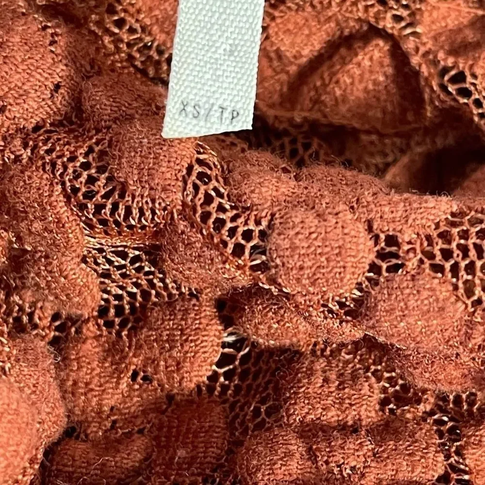 Intimately Free People Burnt Orange Lace Top Lattice‎ Tie Sleeves Sz XS